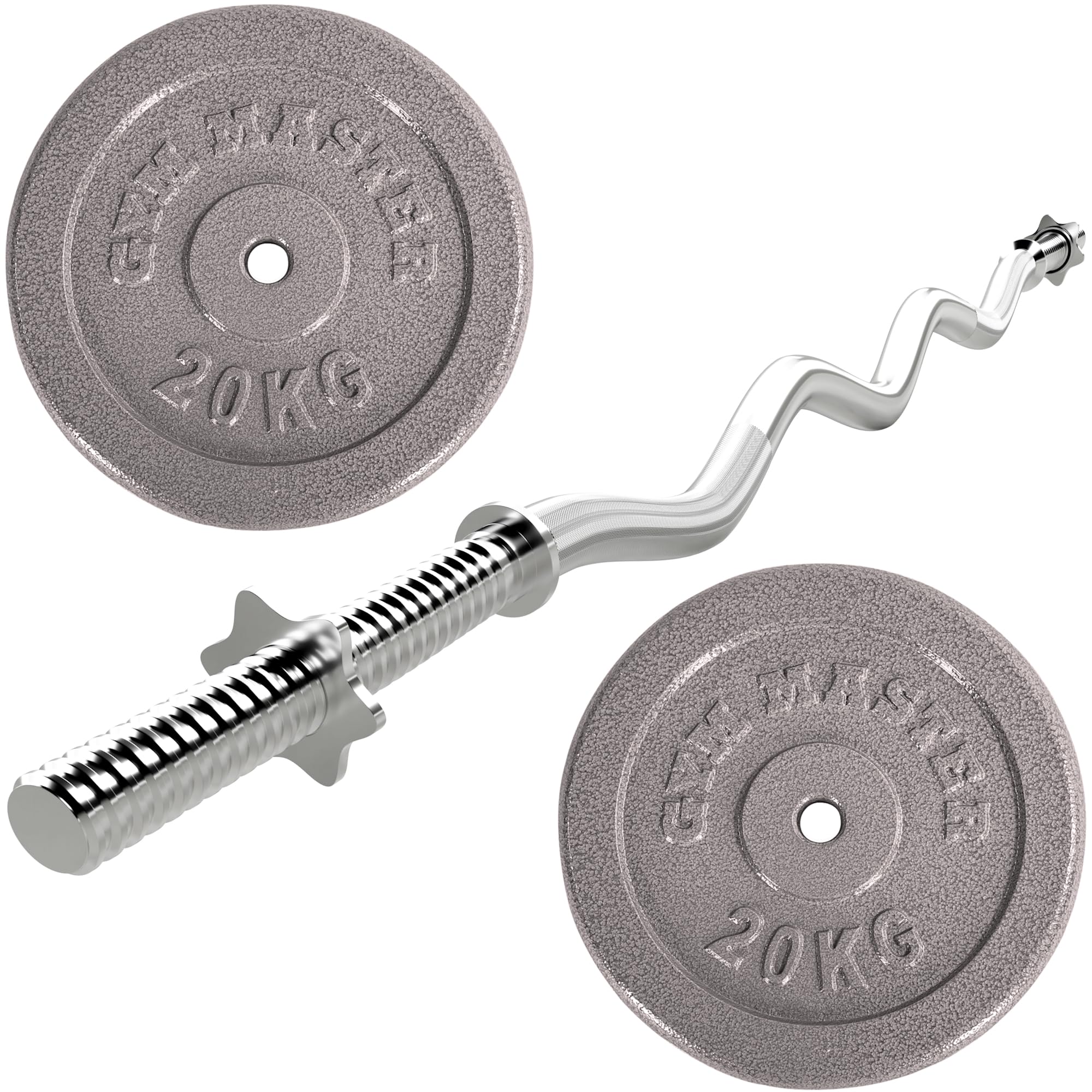 GYM MASTER Standard EZ Curl Bar & 40kg Cast Iron Weights Bundle - 1" Barbell & Plates
