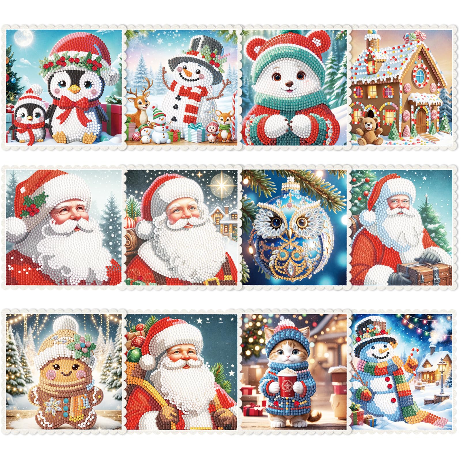 POETRYDRAW 12 pcs DIY Snowman Diamond Art Painting Greeting Card Set with Envelopes 5D Rhinestone Art Cards for Adults & Gifts