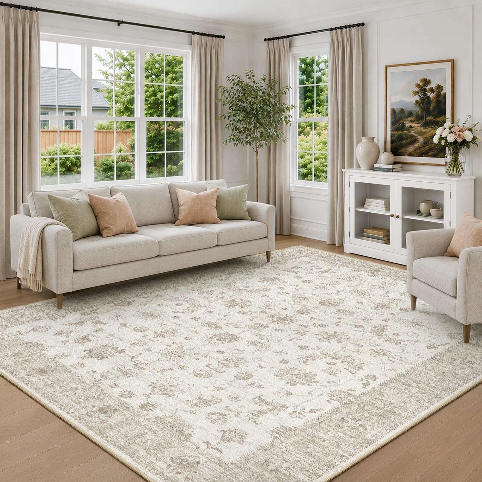 INOVADAY Waschbarer Teppich Wohnzimmer rutschfest Kurzflor Vintage Boho Teppich für Flur Schlafzimmer Küche Büro Esszimmer Diele