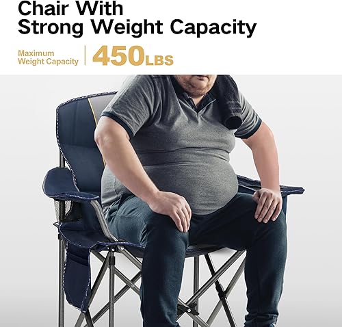 Miniatura 4 de ALPHA CAMP Silla plegable de gran tamaño para campamento, resistente con bolsa enfriadora, soporte de 450 libras, marco de acero, plegable, con