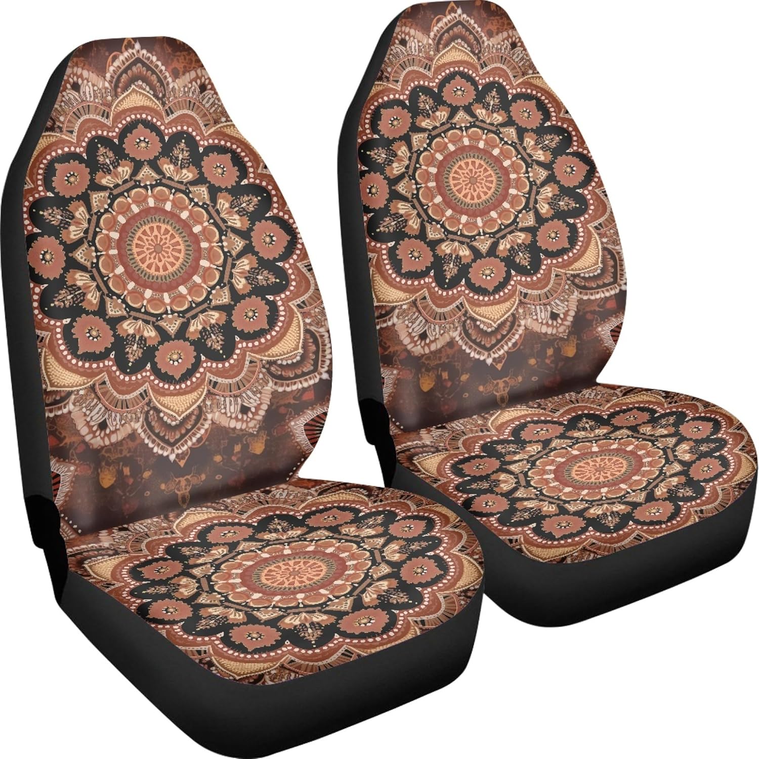 Boho Mandala Print Auto Car Seat Cover for Front Seats,Universal Fits Most Cars Trucks Vans SUVs,Mandala Car Interior Accessories for Women