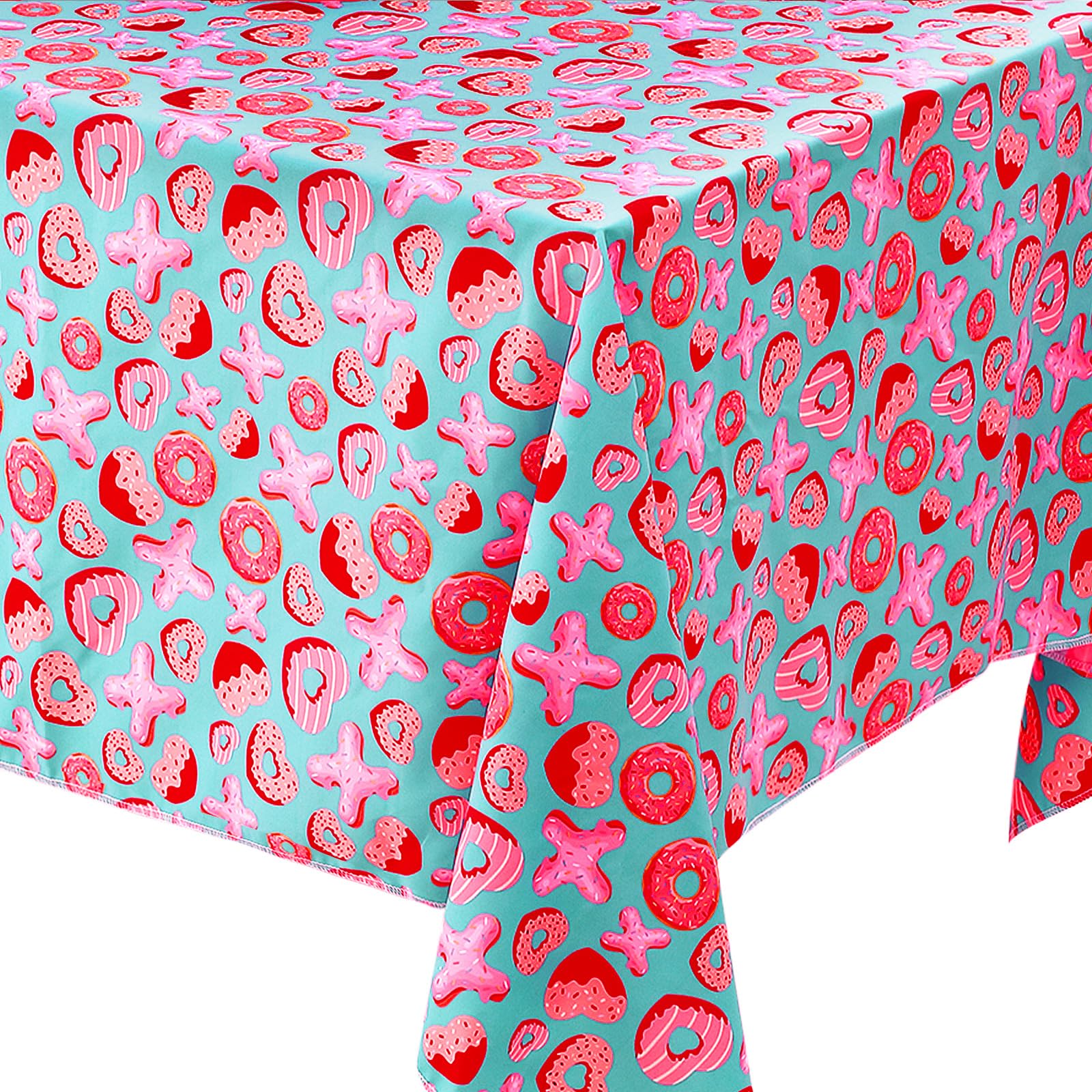 Tatuo Valentine's Day Tablecloth Valentines Decorations Tablecloth Rectangle Tablecover Valentine's Day Fabric Tablecloth for Kitchen Dining Wedding Holiday Party Decoration (Donut, 56 x 79 Inch)