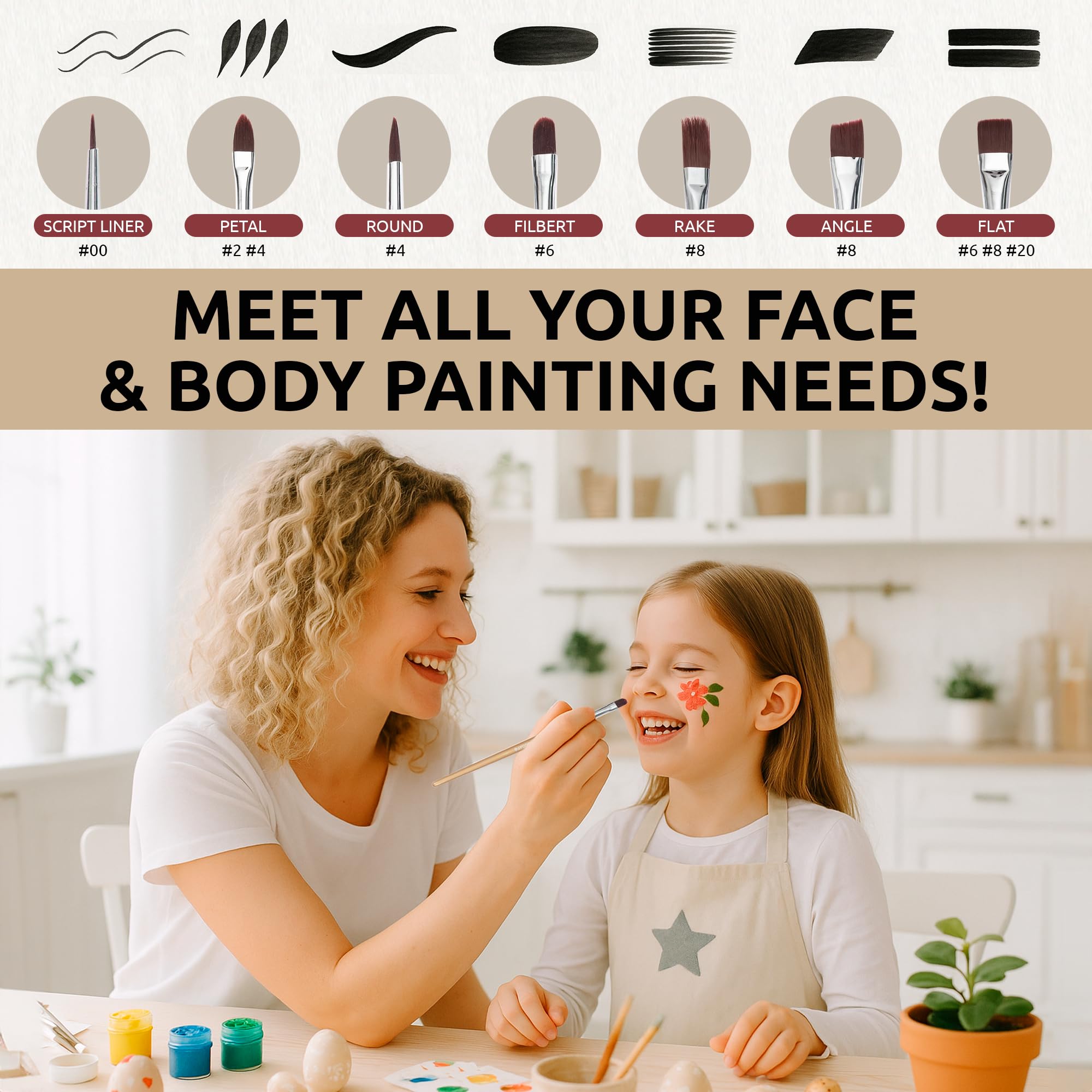 Juego de 10 brochas de maquillaje profesional con cerdas sintéticas suaves para la piel, mango ergonómico de madera para principiantes y artistas, ideal para Halloween, cosplay y manualidades