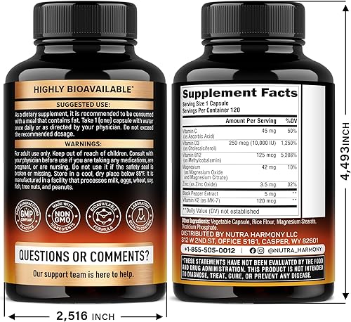 Miniatura 2 de NUTRAHARMONY Vitamina D3 K2 y glicinato de magnesio con cápsulas de glicina