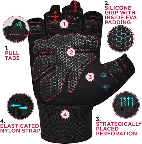 Miniatura 2 de RDX Guantes de levantamiento de pesas para gimnasio, entrenamiento de fitness, protección completa acolchada antideslizante, ultra ventilados,