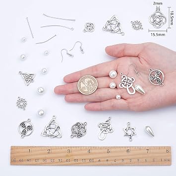 SUNNYCLUE 1 Box DIY 8 Pairs Antique Silver Celtic Knot Earrings Pearl Dangle Earrings Jewelry Making Starter Kit with Instruction Jewelry Making Supplies for Women