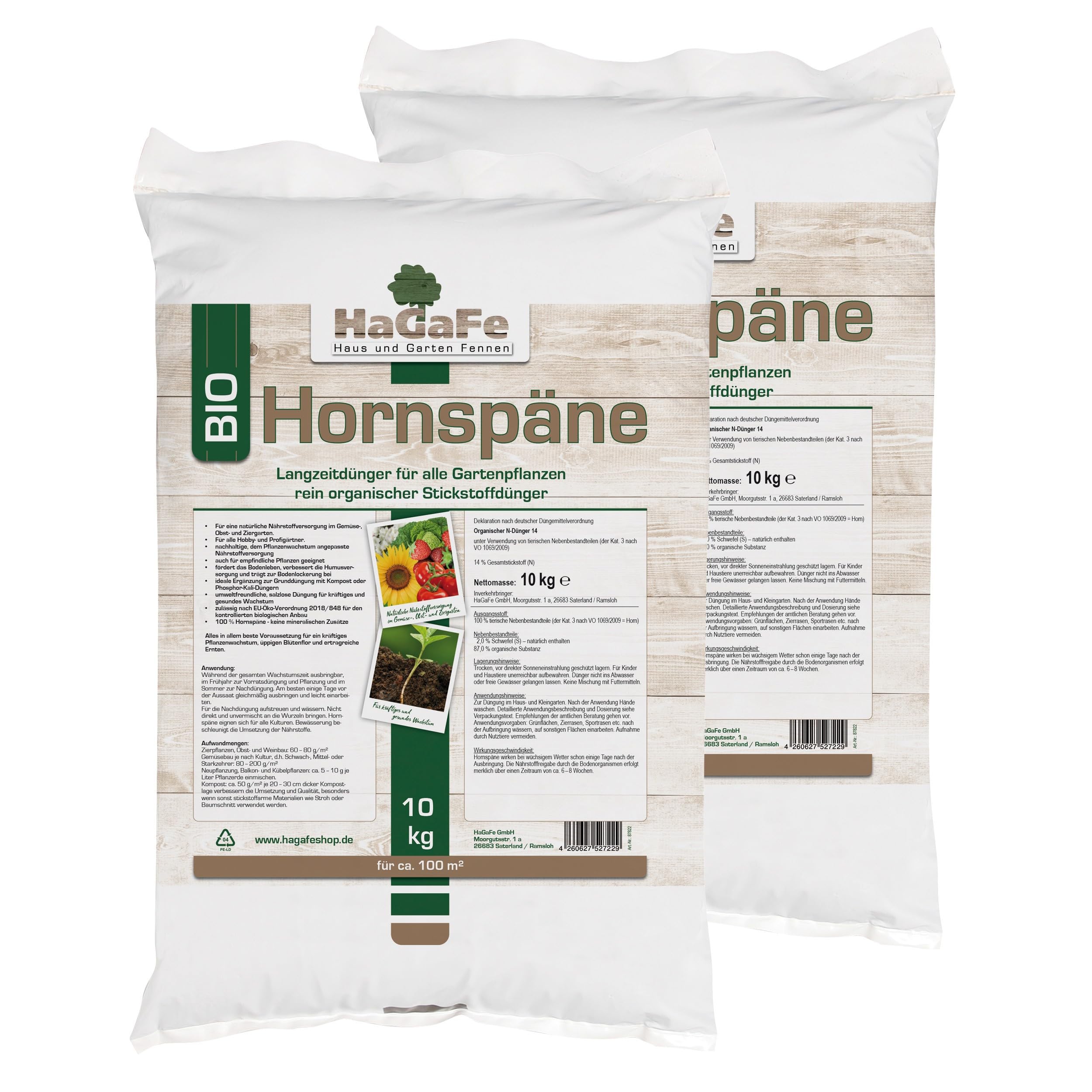 Bio Hornspäne Rein Organischer Gartendünger Dünger Keine Zusätze, 20kg (2x10kg)