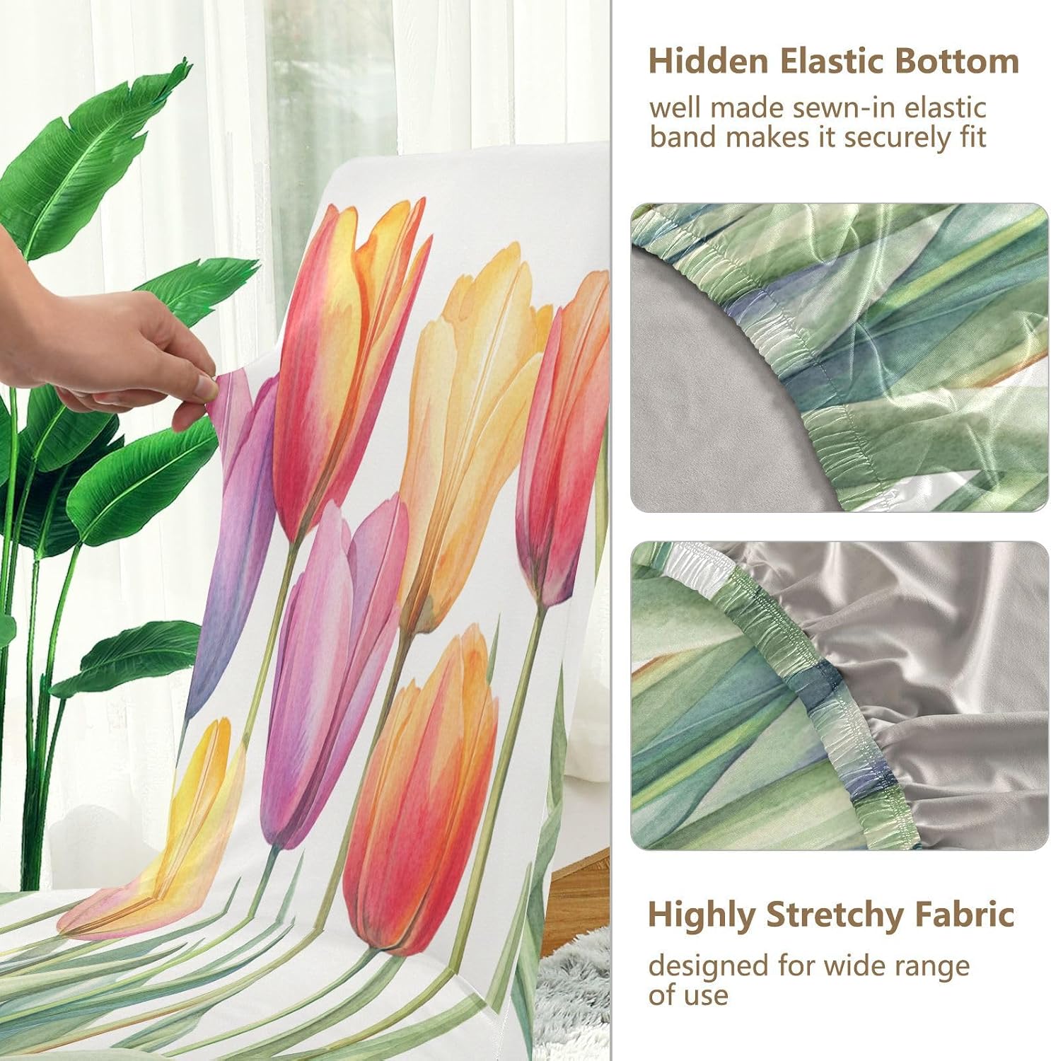 ALAZA Chair Covers for Dining Room, Watercolor Colorful Tulips Stretch Chair Cover Sets Chair Protector Removable Washable for Ktichen Restaurant Hotel