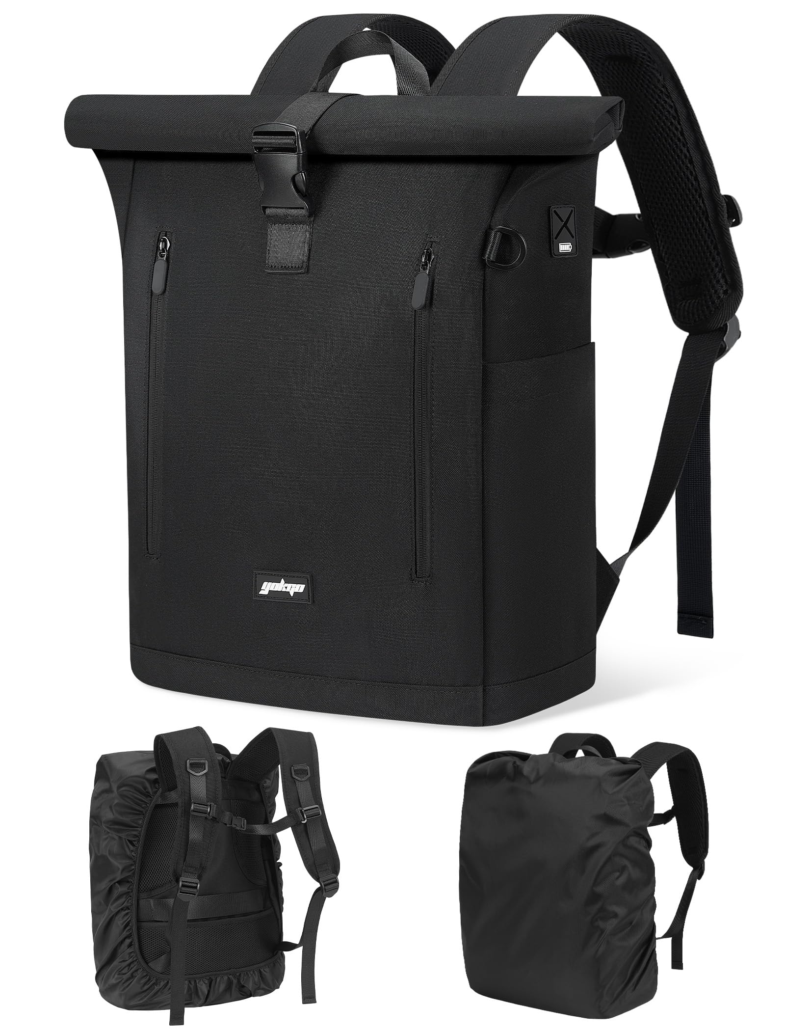 YOKGO Rucksack Damen & Herren, Rolltop Rucksack Wasserfest LaptopRucksack Schulrucksack mit 15,6" Laptopfach, Freizeitrucksack Backpack Daypack für Uni Schule Business Arbeit City Freizeit Reise