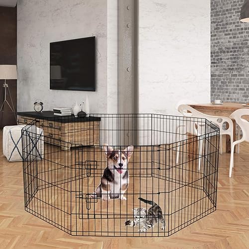Miniatura 2 de Corralito para mascotas 8 paneles de 24 pulgadas de metal portátil plegable para interiores y exteriores ideal para mascotas perros gatos razas de