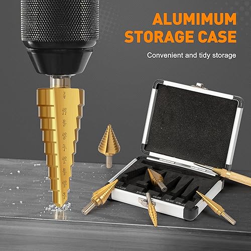 Miniatura 7 de Juego de 6 brocas escalonadas, brocas Unibit de acero de alta velocidad, 50 tamaños con punzón central automático para chapa, amantes del bricolaje