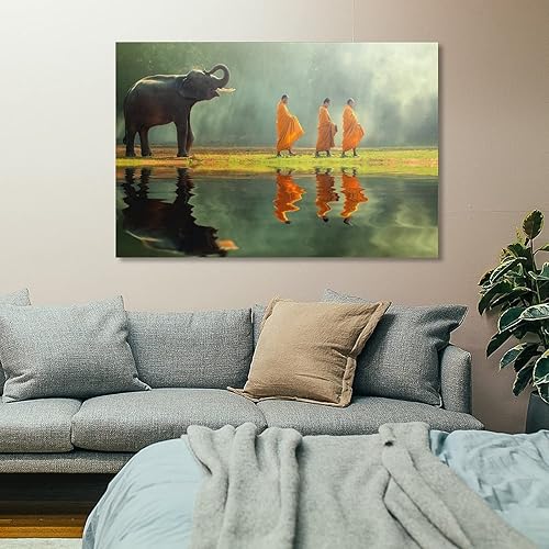 Miniatura 7 de Póster estético de la habitación, monje y elefante, viven en paz, pinturas artísticas de pared, lienzo, decoración de pared, decoración del hogar,