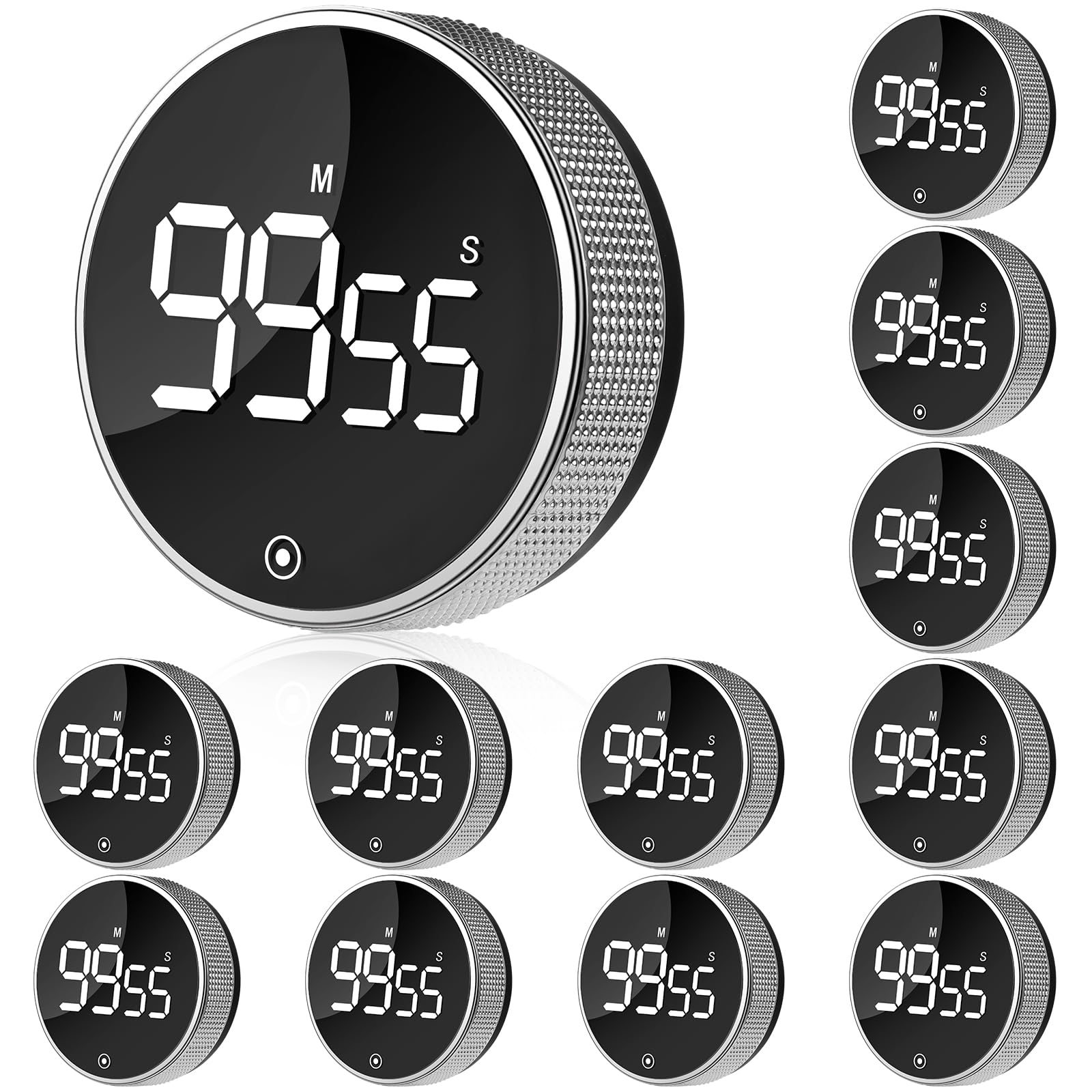Paquete de 12 temporizadores digitales de cocina, temporizador magnético de cocina, temporizadores visuales con pantalla LED grande, temporizador de conteo de 3 volúmenes, 2 niveles de brillo, uso