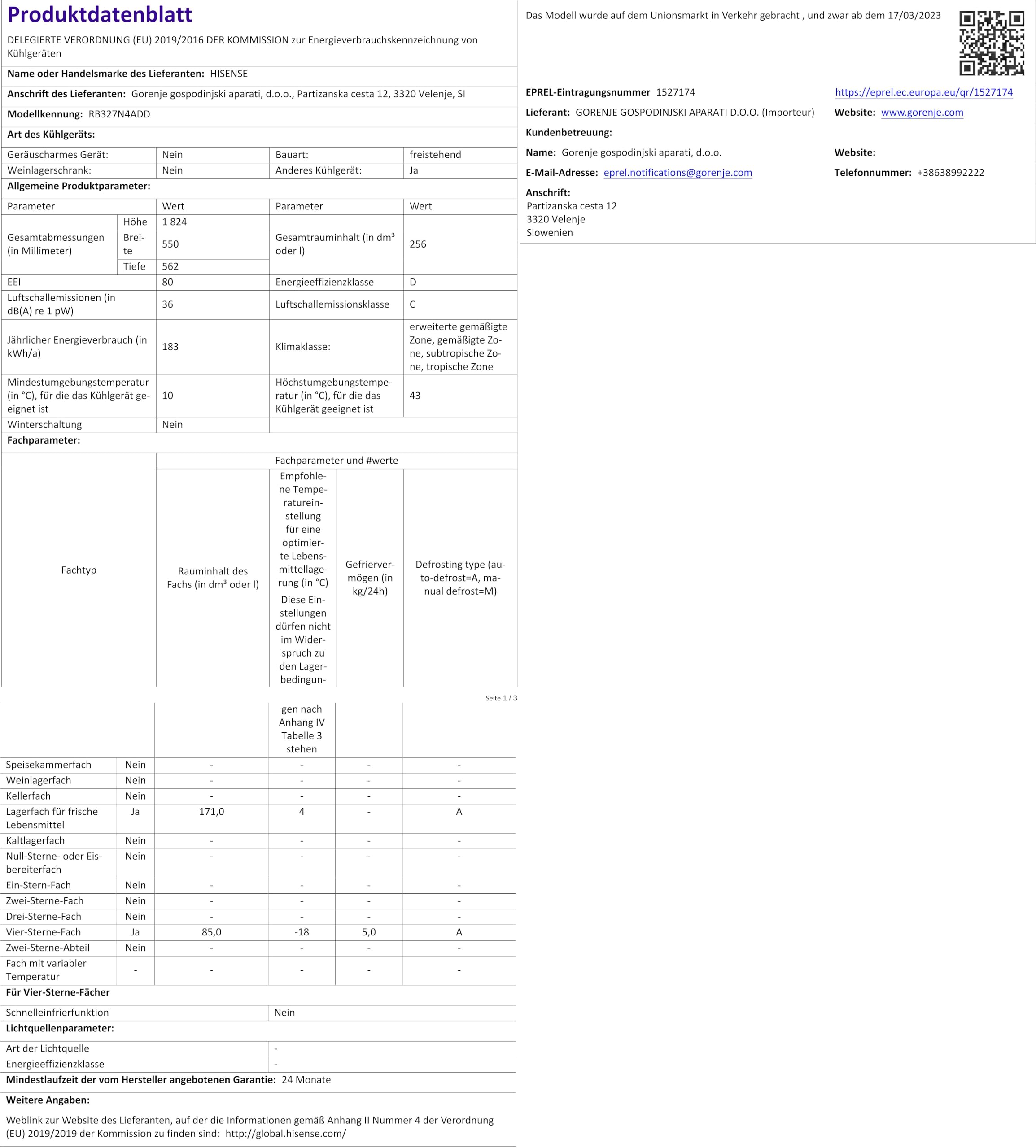 Hisense RB327N4ADD lodówko-zamrażarka, EEK D, Total NoFrost, wymienny ogranicznik drzwi, kratka na butelki, pojemność lodówki 171 l, 85 litrów, Inox Look