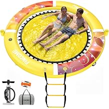 Inflatable Water Hammock Floating Dock, 10/8/6FT Round Floating Ring with Water Ladder and Cup Holder, Inflatable Dock Floating Platform Island Raft Tanning Pool Float for Lake Beach