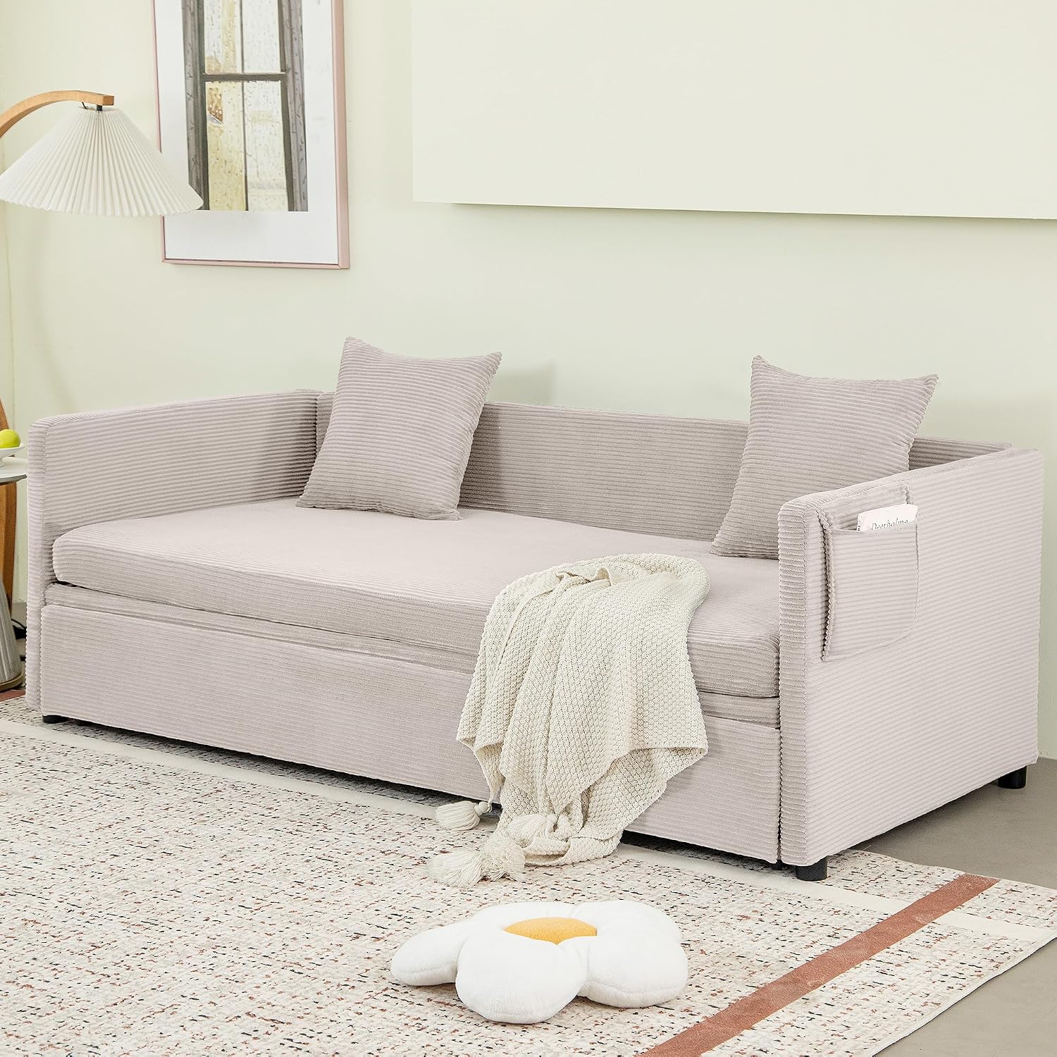 Sofa Bed 2 Seater Sofa with Sleep Function Couch with Cushion for Living Room Guest Room Beige