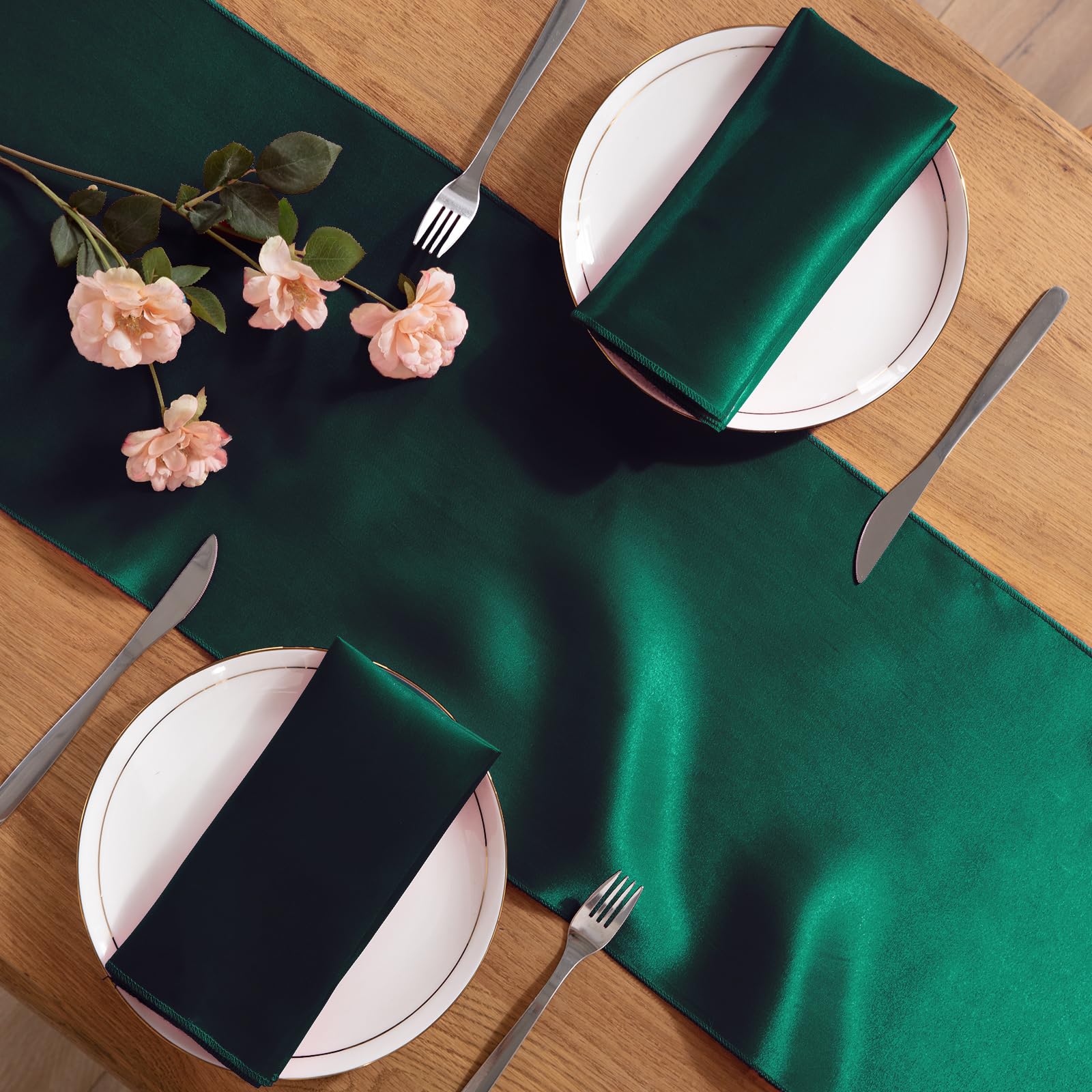 Tischläufer aus Satin, 30,5 x 274,4 cm, glatte Seide, Tischläufer für Hochzeiten, Bankette, Partys, Geburtstage und Abschlussfeiern, Grün, 5 Stück