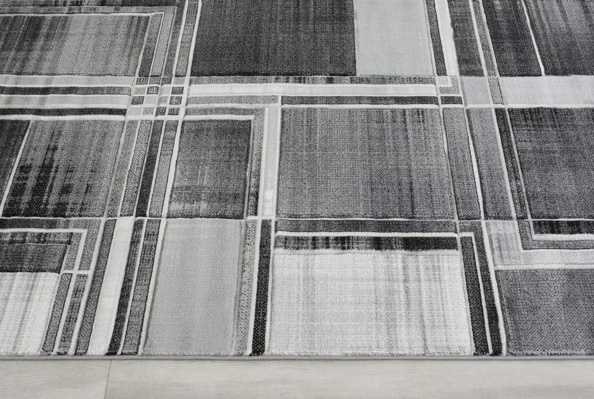 HR Boxes/Cubism/Squares Modern Contemporary Abstract Hand Carved Area Rug Silver/Gray/Black