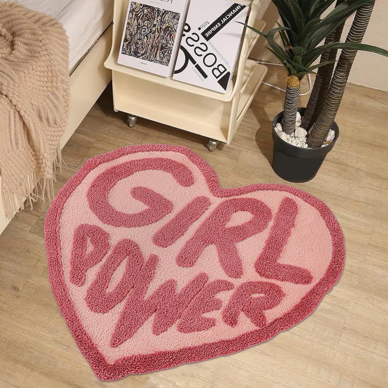 Girl Power Rug - 3FT Heart Rugs for Bedroom Cute Bath Mat Ultra Soft Microfiber Fluffy Rugs Non-Slip Washable Floor Mats Home Decor Aesthetic Area Rugs Pink Carpet (Light Red)