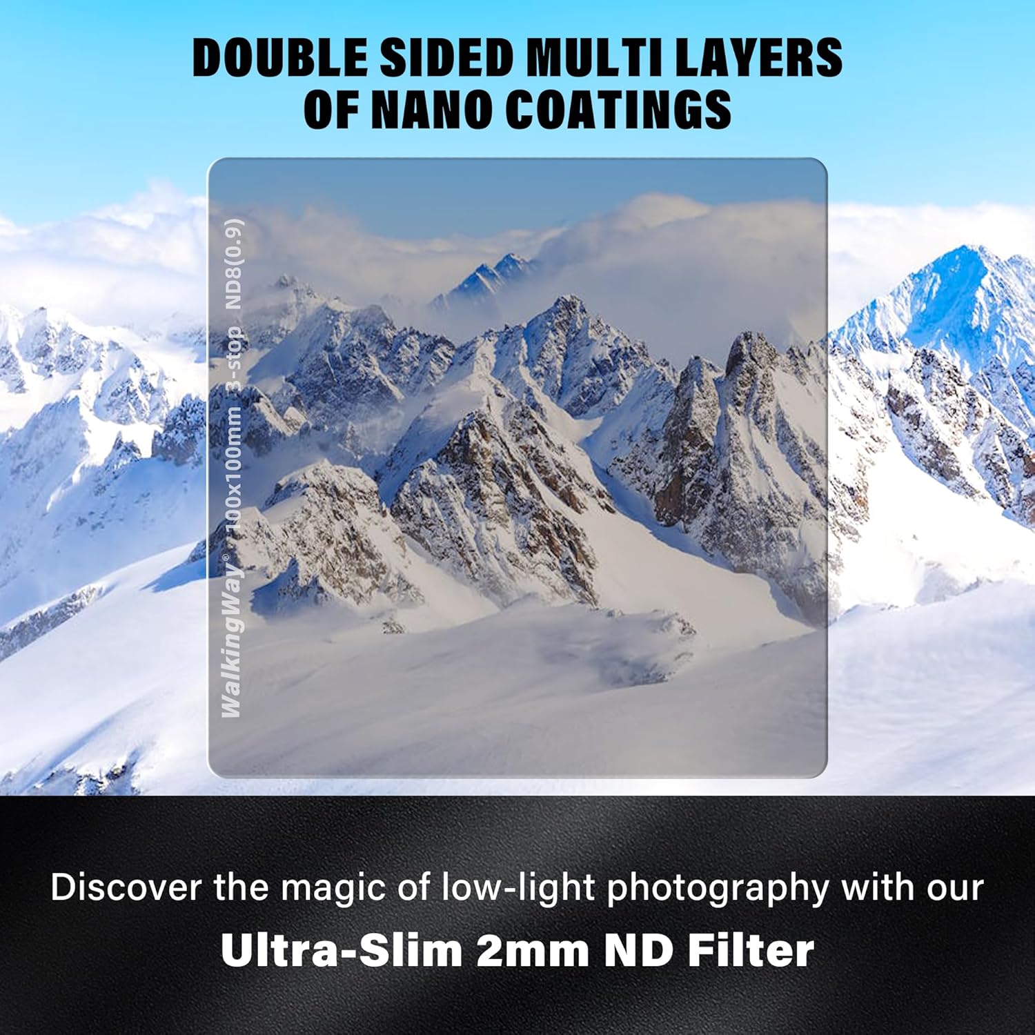 Walking Way ND8 (3 Stop) Square ND Filter 100 x 100mm Neutral Density Filter 28 Multi-Layer Coatings Camera Lens Filter No X Cross Ultra Slim