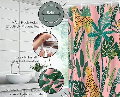 Miniatura 6 de Cortina de ducha de leopardo, vida silvestre, animales, leopardo, asiático, rosa, guepardo, tigre, hoja de palmera, selva tropical, selva, selva,