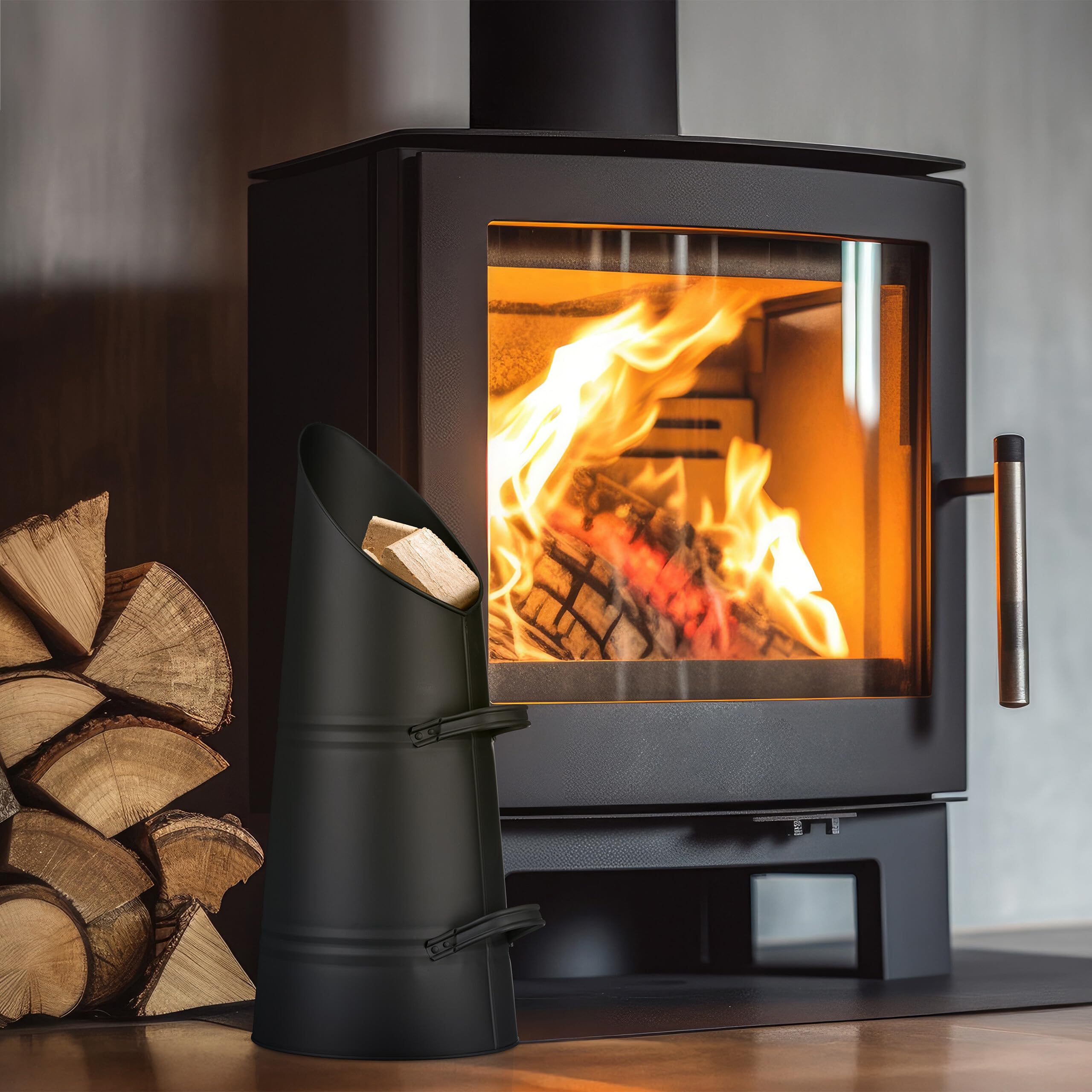 Relaxdays Contenitore Porta Carbone da Camino, Secchio per Pellet Caminetto, Secchiello Portacenere da 16 L, Ferro, Nero