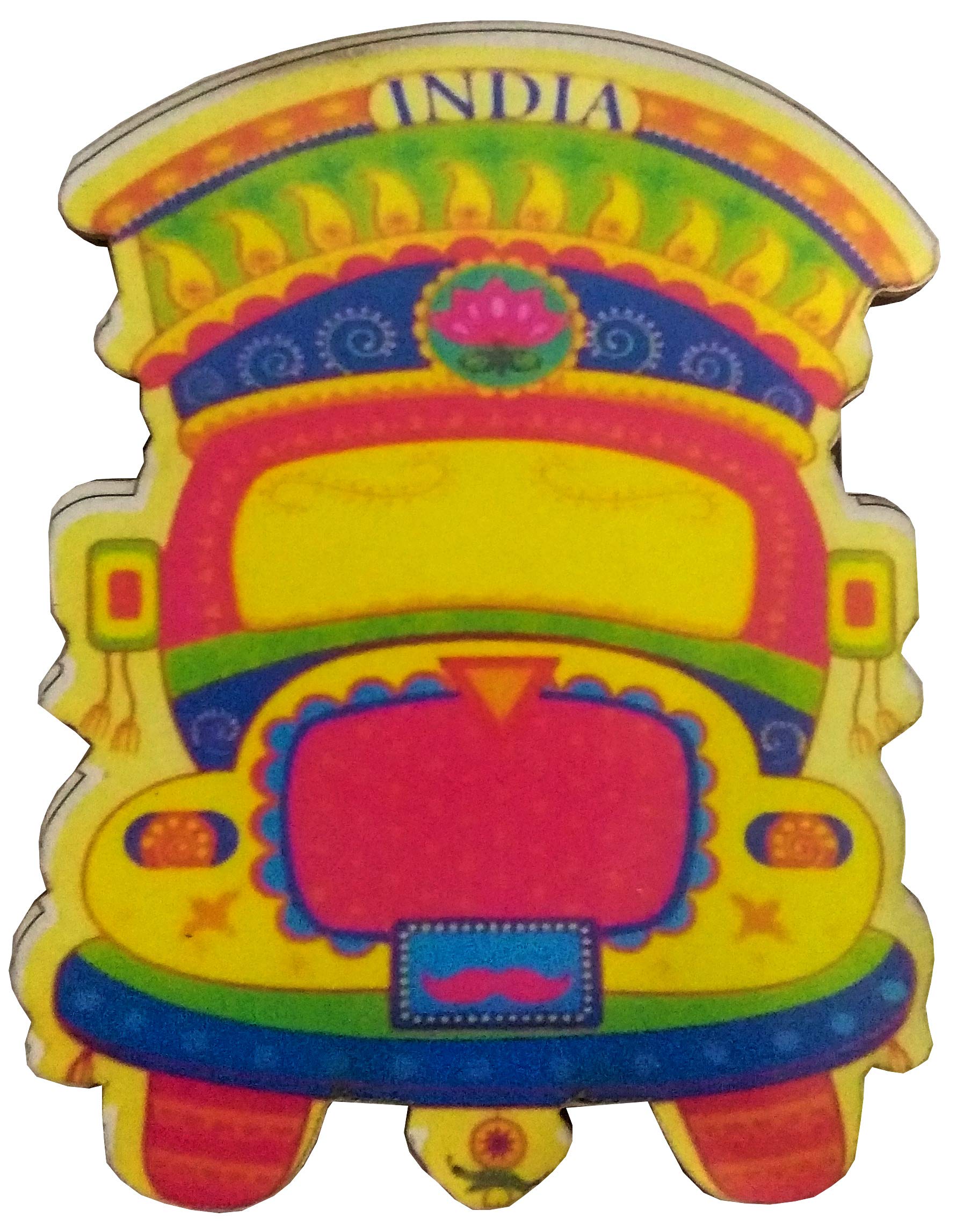 Purpledip Wooden Fridge Magnet: Colorful Truck, King of Indian Roads (11956), Multi Color, Small