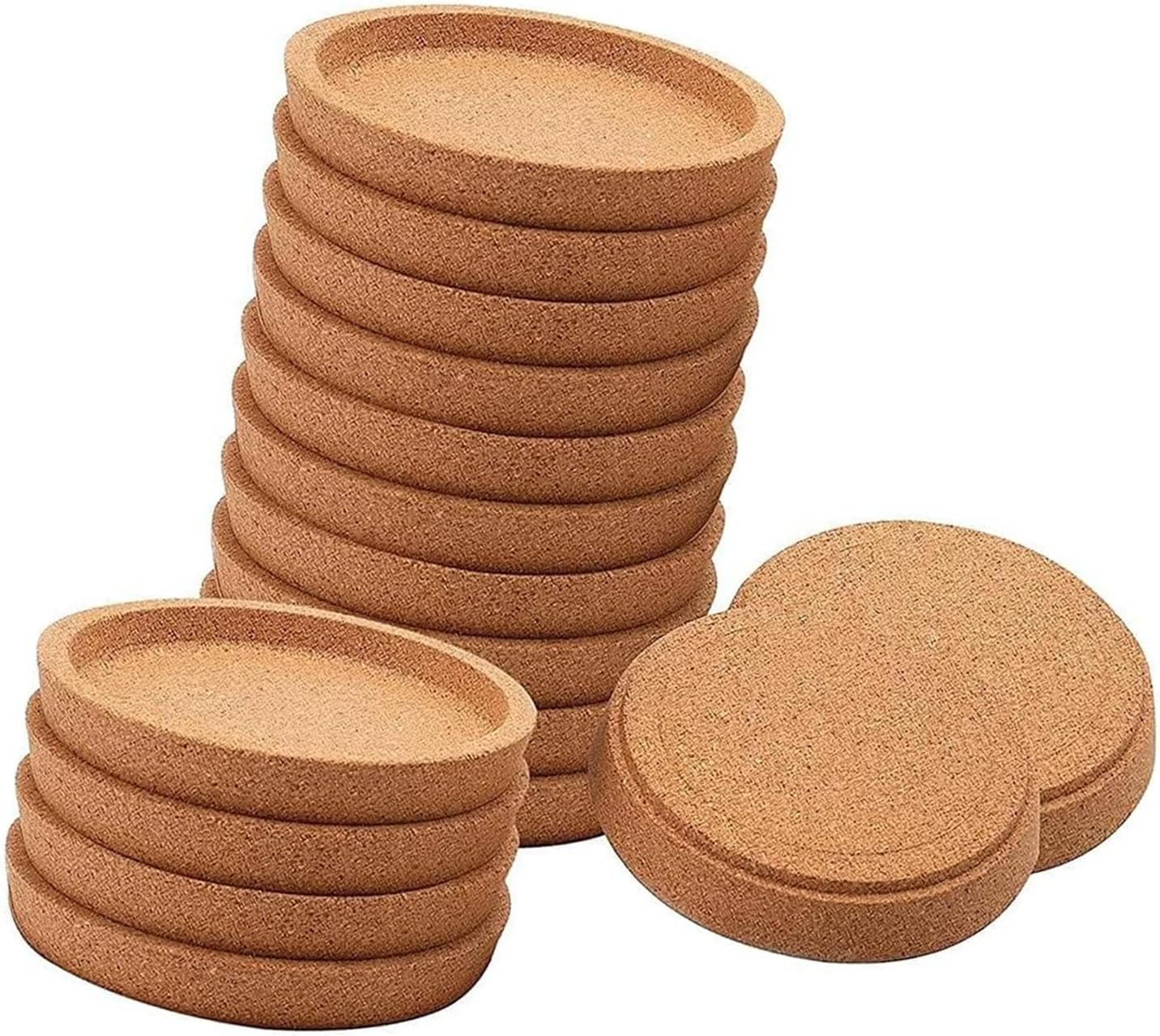 Cork Cup Pads Set of 16 for Coffee Tables, Round Recessed Drink Mats 4.06 Inch with Raised Lip for Tea Cups, Wine Glasses and Small Bowls Cup Rest Tabletop Mat Beverage Holder Round Cork Pad Tray Cafe