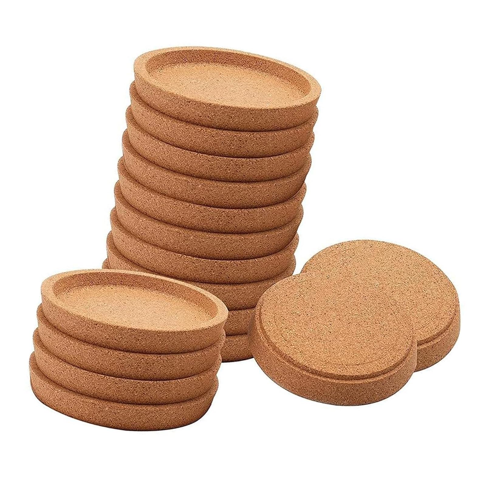 Recessed Cork Cup Mats for Drinks Set of 16, 4.06 Inch Round Table Pads with Raised Lip to Hold Condensation From Coffee, Tea and Water Cups Cup Rest Tabletop Mat Beverage Holder Round Cork Pad Tray