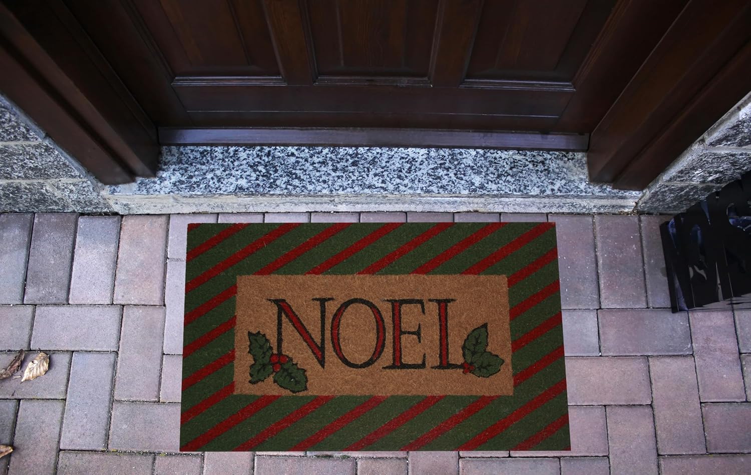 Kashi Home Holiday Christmas Coir Door Mat Printed Welcome Mat 18x28 Non-Slip Doormat, Durable Outdoor/Indoor Rug, Entryway, Front Door, Porch, Patio, Candy Cane Lane Collection (Noel)