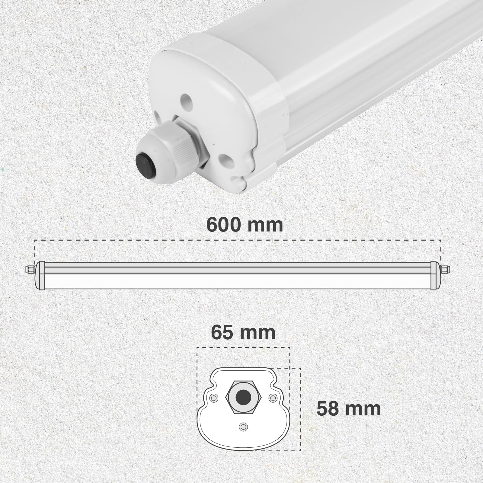 Eurocali 6 Plafoniere LED 60 cm 18W Impermeabile IP65 2160 lumen - Forma: Tubo - Luce Bianco Naturale 4000K - Fascio Luminoso 120°