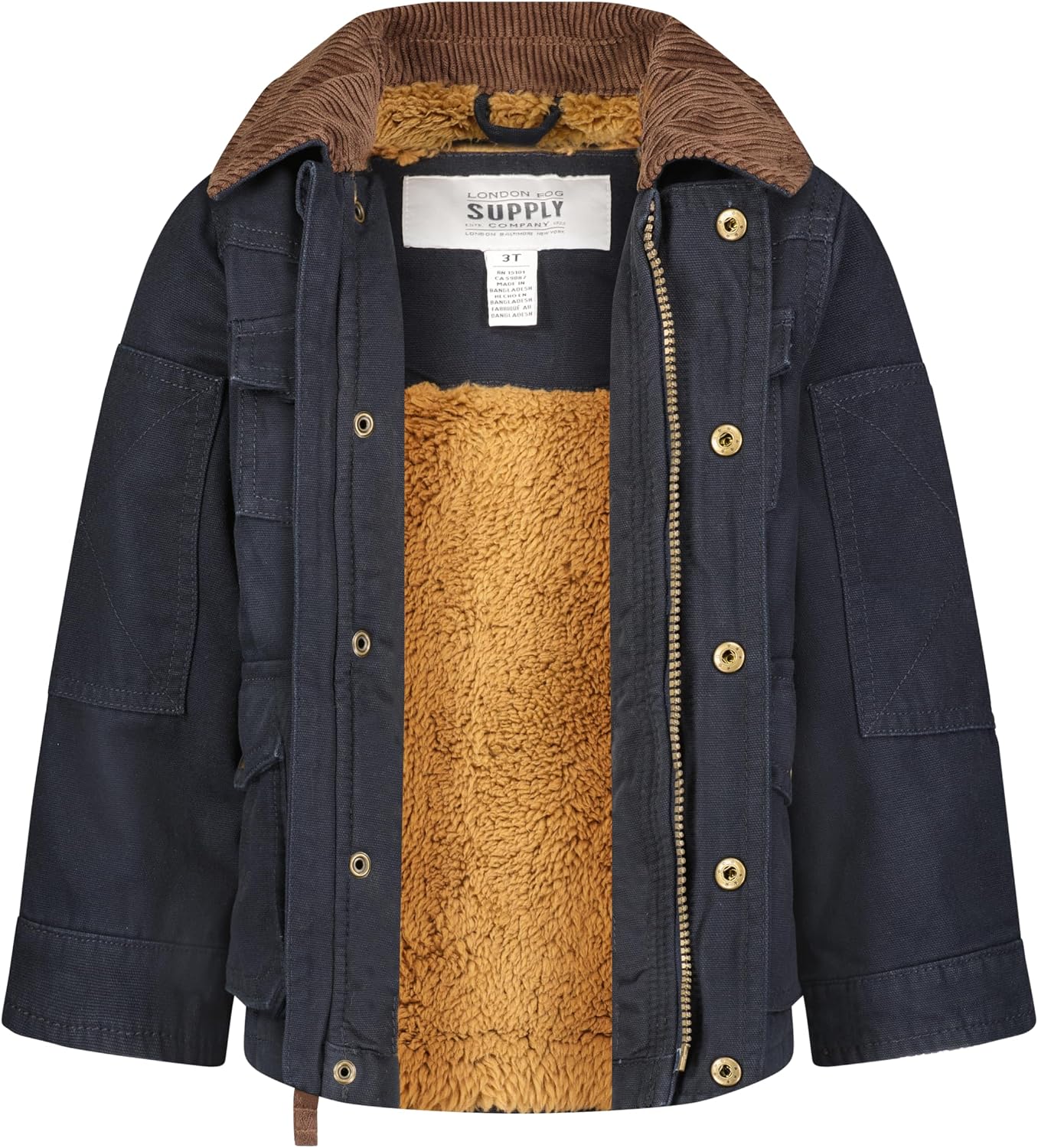 LONDON FOG Boys' Sherpa-Lined Utility Jacket Canvas Barn Coat