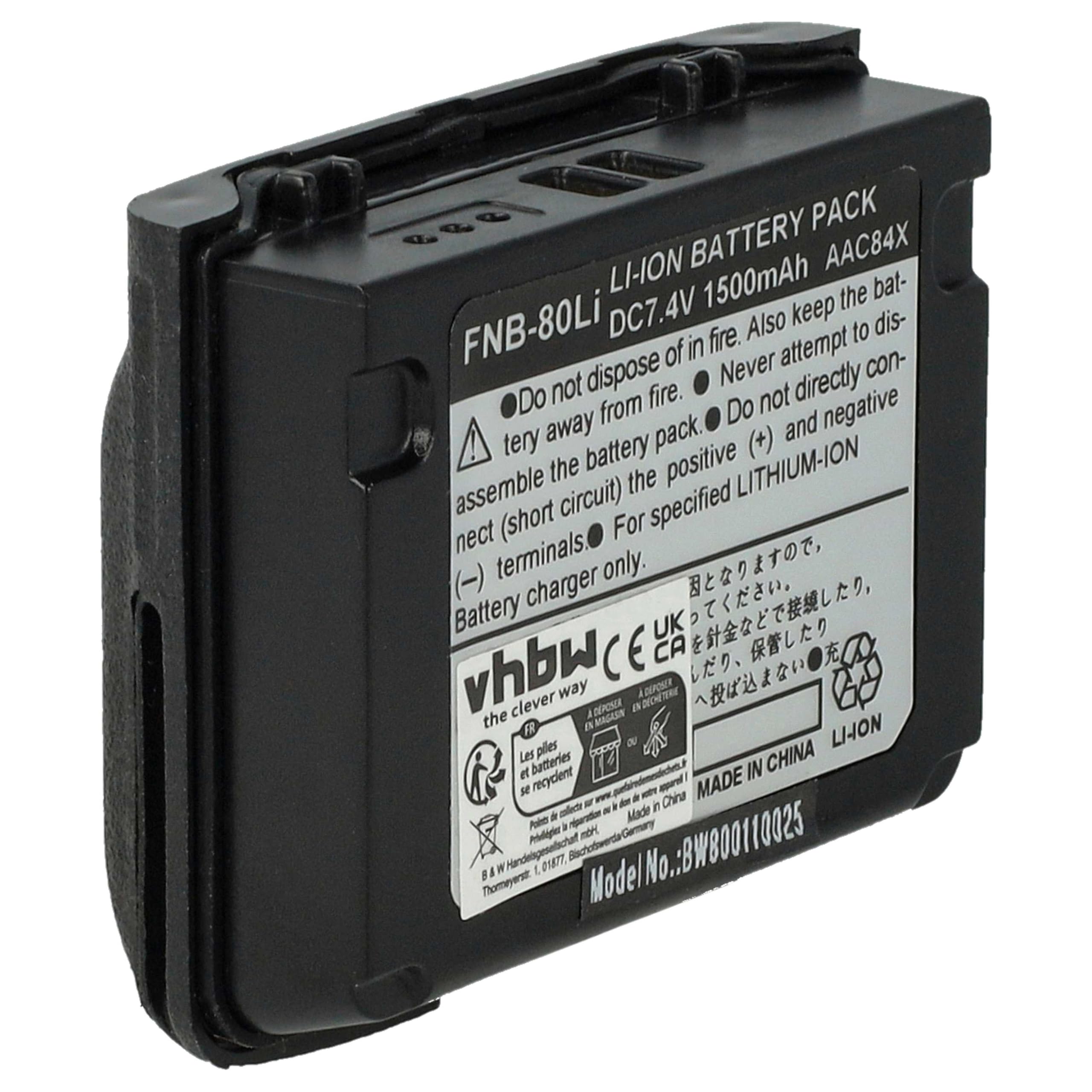 vhbw Batería Compatible con Vertex Yaesu VX-7R, VX-5R, VX7R, VX5R Radio (1500 mAh, 7,4 V, Li-Ion)
