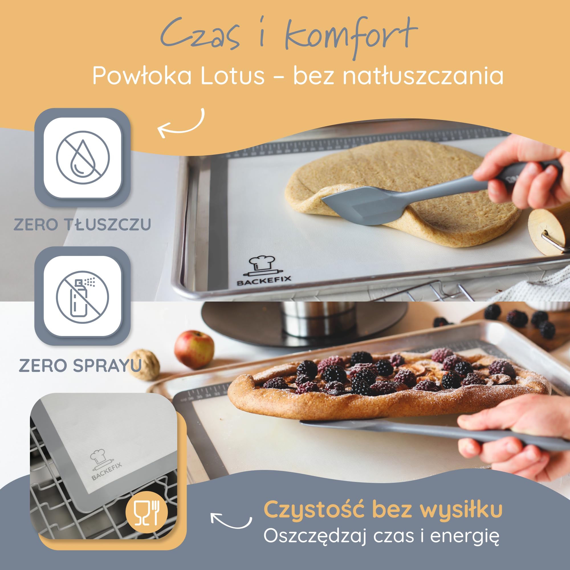 BackeFix 40x30 cm Wielorazowa silikonowa mata do pieczenia Nie wymaga papieru pergaminowego ani smaru