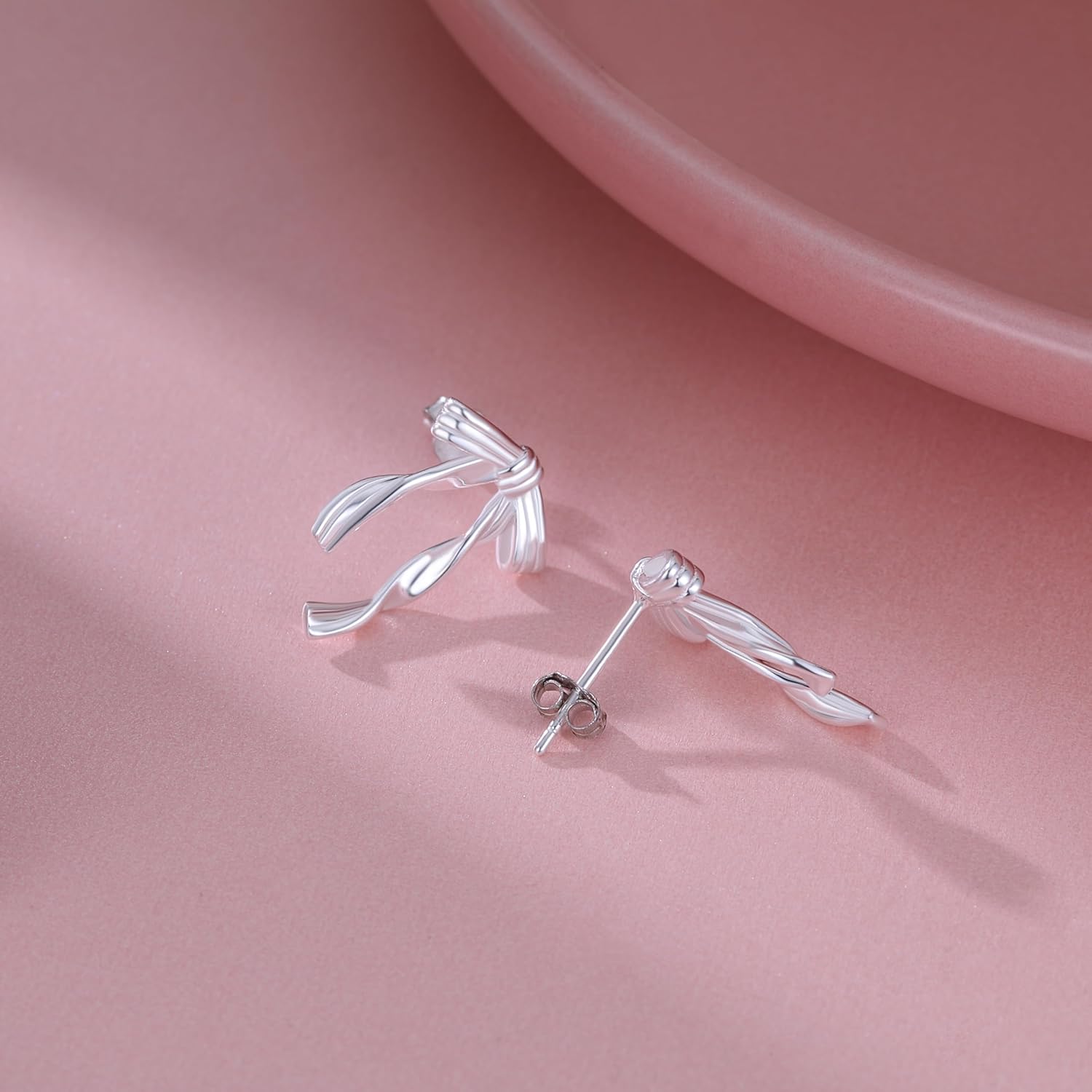 Reffeer Solid 925 Sterling Silver Bow Earrings Stud for Women Teen Girls Ribbon Earrings Stud Bowknot Earrings - Image 5