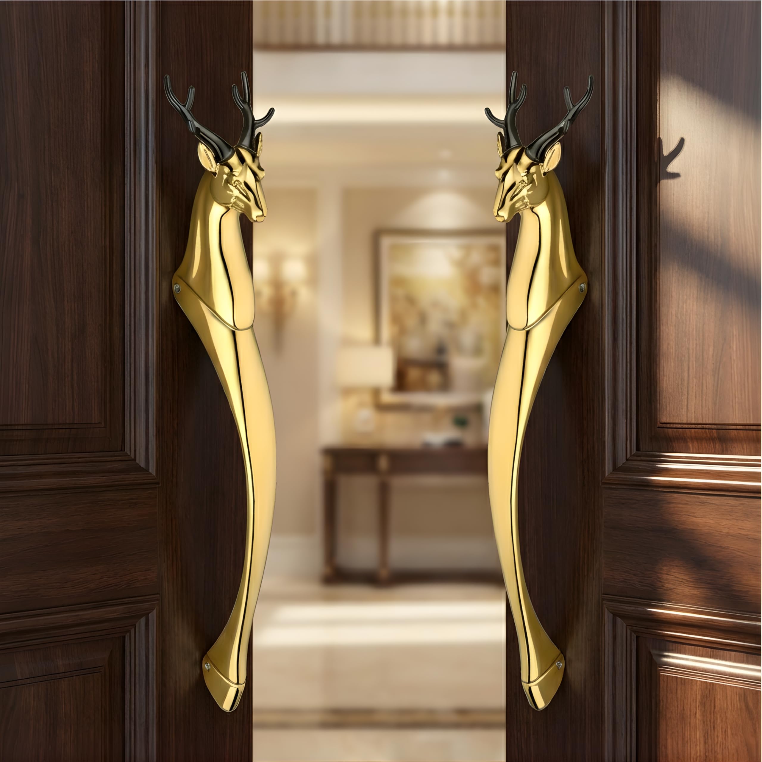 GLOXY Premium Gold 12” Classic Vintage Deer Shaped Main Door Handle with 8” Hole-to-Hole Spacing – Decorative Push & Pull Aluminium Wooden & Glass Doors Handles for Homes, Hotels & Offices- Pack of 1 — Amazon image 7