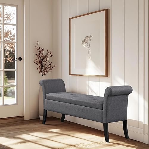 Miniatura 3 de Yaheetech Otomana con almacenamiento, banco otomano de almacenamiento de 52 pulgadas con bisagra de seguridad, banco tapizado con asiento para