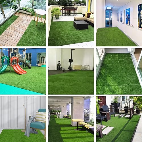 Miniatura 5 de LVBAO Azulejos de césped artificial entrelazados, 9 alfombrillas de césped Astro de 12 x 12 pulgadas, autodrenantes para perros, orinal y mascotas,