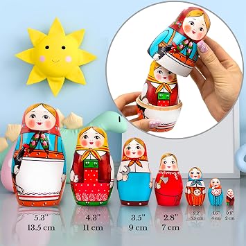 Aevvv ロシアの入れ子人形セット 7個 - 木製 ロシア マトリョーシカ 最古デザイン - ハンドメイド 民芸人形 マトリョーシカ人形