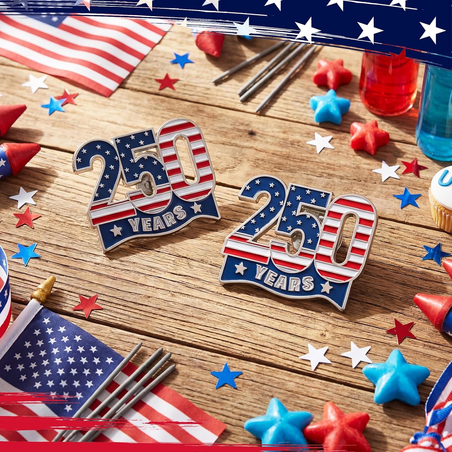 XunYee 30 Pcs American Flag Lapel Pins 250 Years Anniversary Brooch Badge Pins for 4th of July Independent Day Accessories