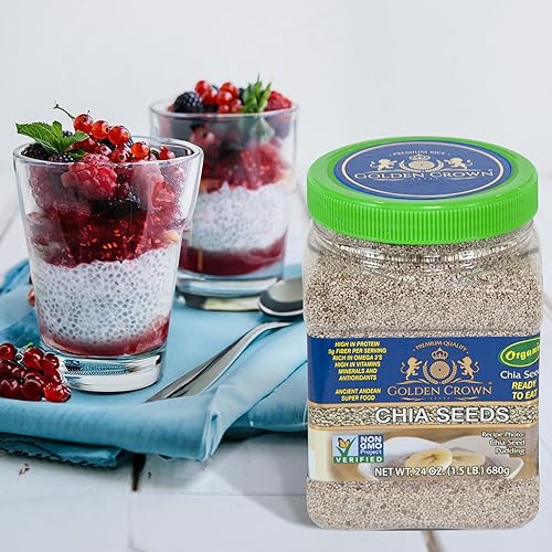 Miniatura 10 de Golden Crown Black Chia Seeds  24 onzas (1.5 libras), sabor dulce naturalmente kosher de chía entera, perfectas para batidos, productos horneados,