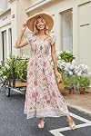 OSTOO 2025 Été manches courtes Boho Floral Imprimer Tiered Casual Flowy Long Maxi Robe pour femme