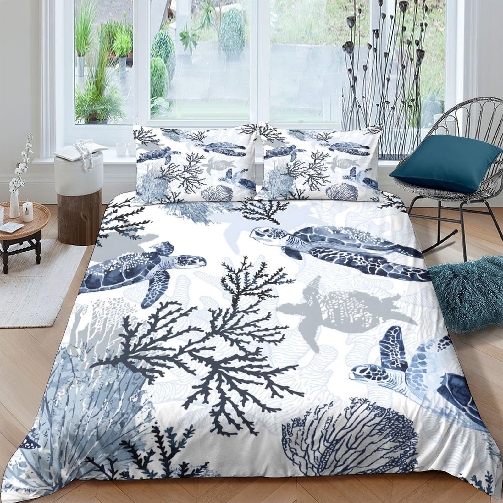 Ctjqhvkz Style-3 3D Printed Ocean Turtle Fitted Sheet Microfiber Blue Coral Mattress Cover For Bedroom Dorm Decorative Bed Cover Single（135X200cm）