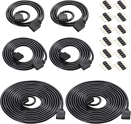 Cable de extensión RGB de 4 pines, 6 piezas, cable de tira LED sin soldadura, kit de cables de puente con conector de clavija de 12 piezas para tira