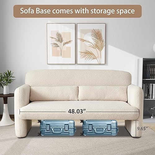 Miniatura 7 de Sofá biplaza de 59.06 pulgadas, sofá biplaza de tela de cordero Sherpa de 2 plazas, cómodo sofá de dos plazas tapizado moderno con 2 almohadas de