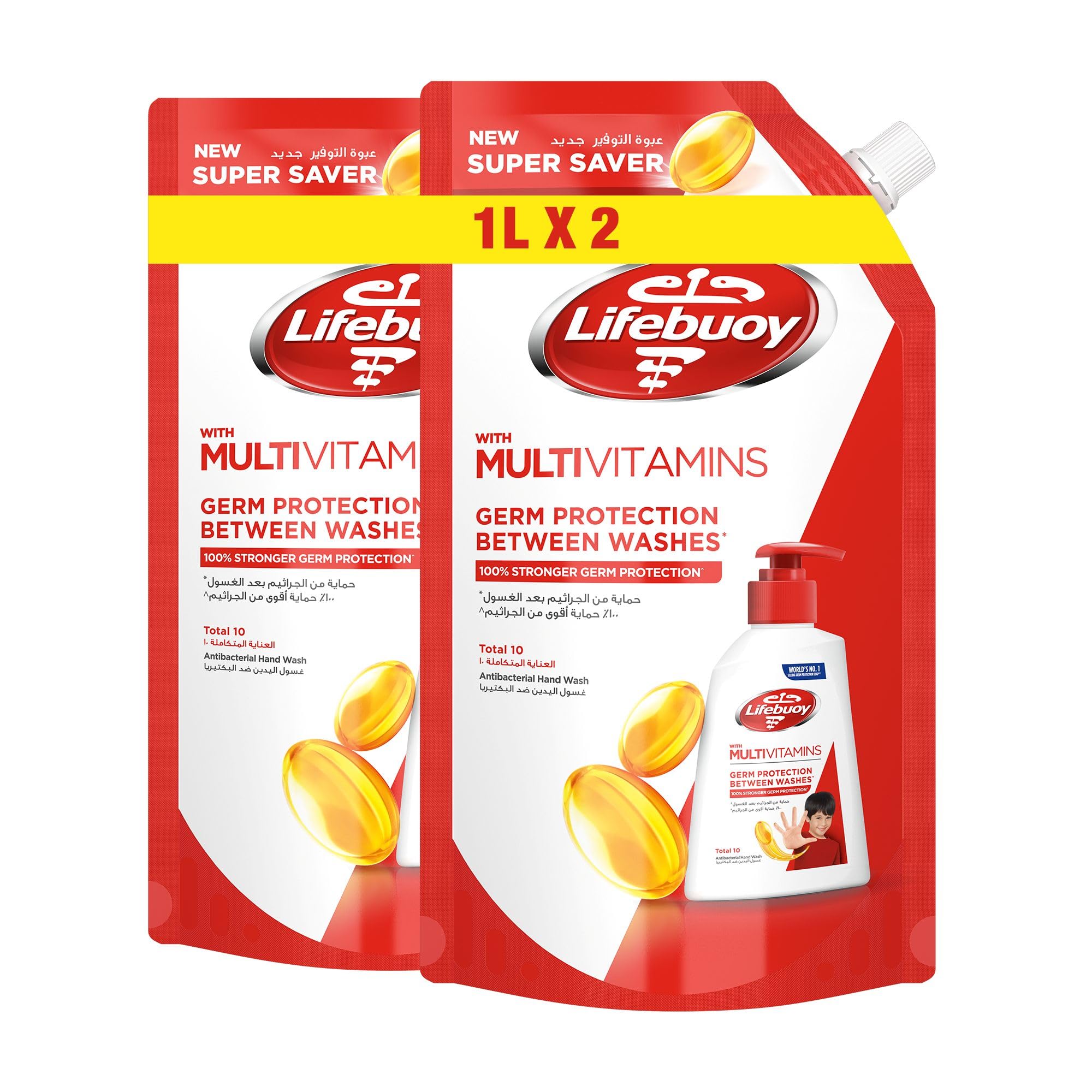 LIFEBUOY Hand Wash Refill , Total 10, for 100% stronger germ protection* in 10 seconds, 1L x 2