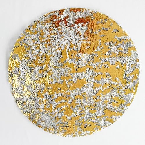 Miniatura 12 de Juego de 12 manteles individuales desechables dorados de malla fina metálica redonda de 13 pulgadas, manteles individuales prensados de otoño,