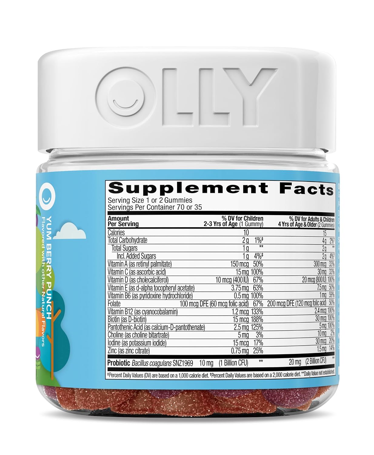 OLLY Kids Multivitamin & Probiotic Gummy, Digestive Support, Vitamins A, D, C, E, B, Zinc, Chewable Supplement, Berry Flavor, 35 Day Supply - 70 Count 9 OLLY Kids Multivitamin & Probiotic Gummy, Digestive Support, Vitamins A, D, C, E, B, Zinc, Chewable Supplement, Berry Flavor, 35 Day Supply - 70 Count - Image 7