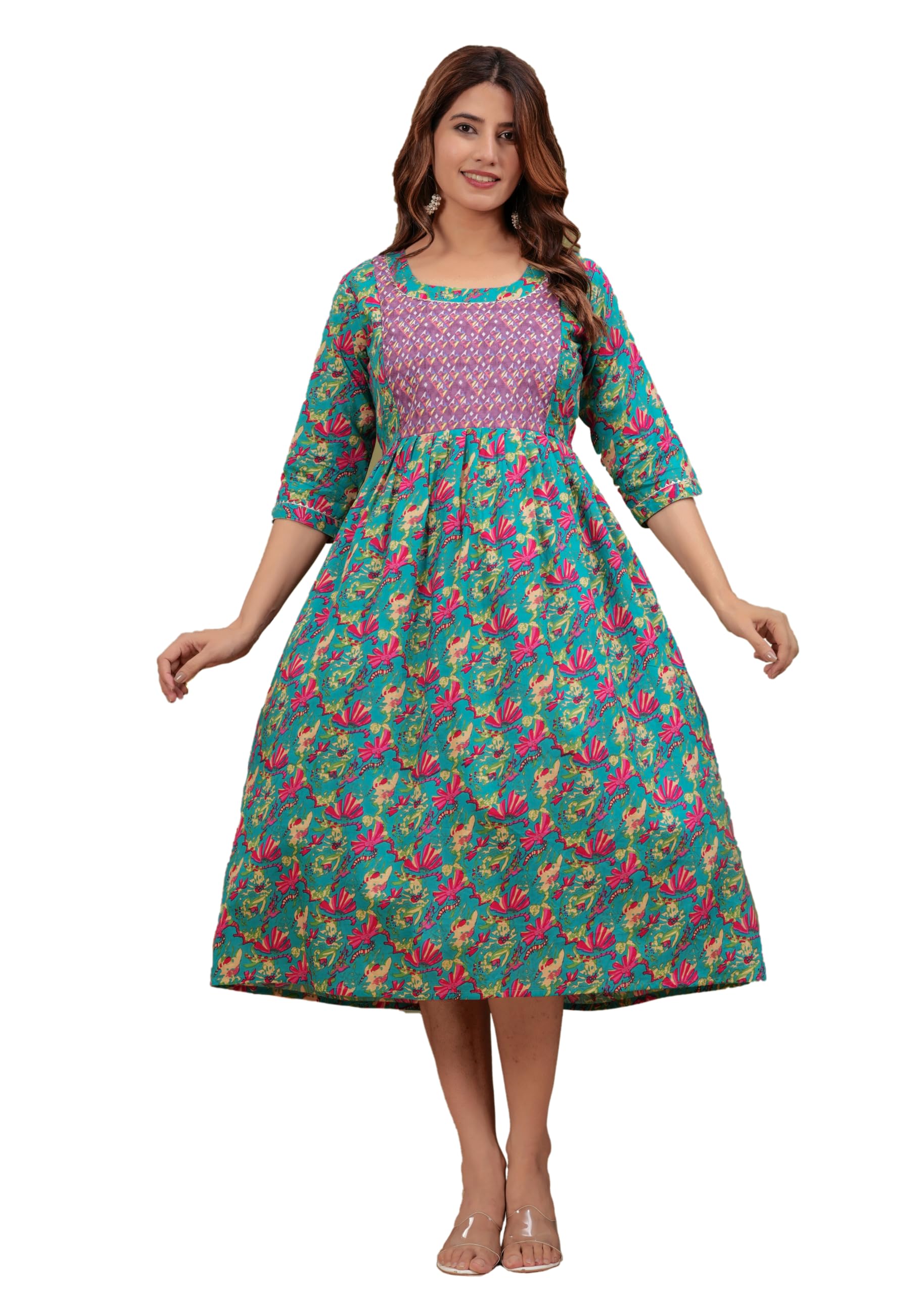 THE SD STORE Women's Maternity Kurti for Feeding Zippers | Pure Cotton Maternity Gown for Women Feeding Anarkali Kurti