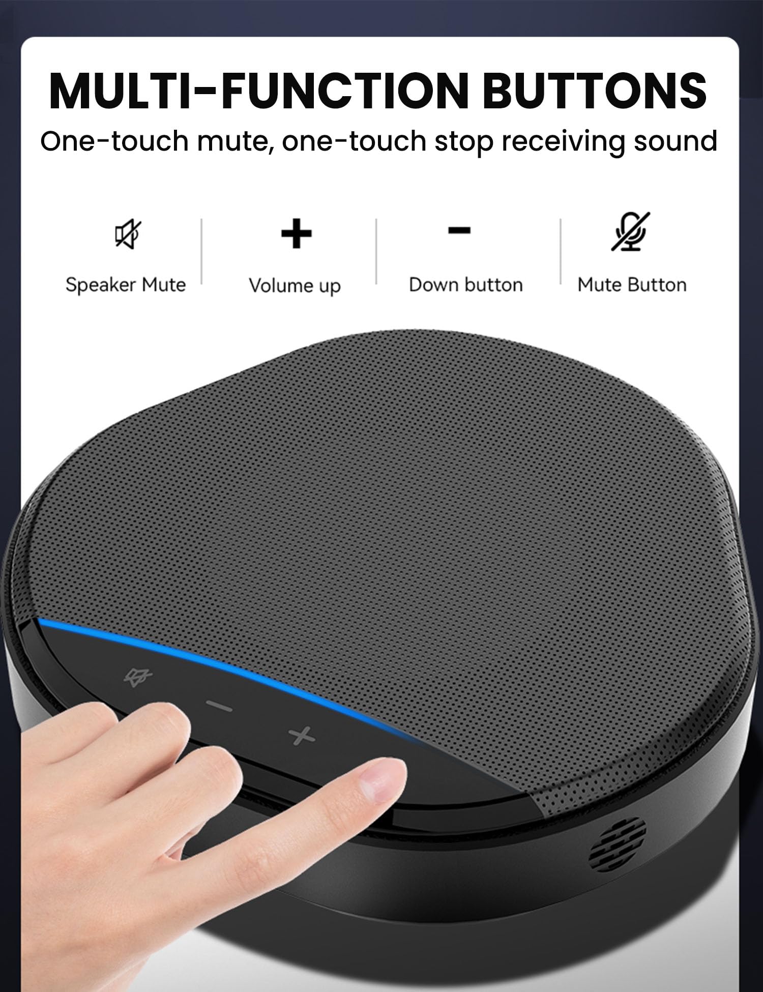 Altoparlante e microfono per conferenze, pickup vocale migliorato a 360° con 2 microfoni AI, riduzione eco e rumore, vivavoce Plug & Play USB-C per chiamate Zoom Skype Teams, per casa ufficio e sala